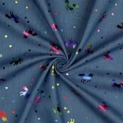 Jeansstoff buntes Einhorn - jeansblau
