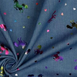 Jeansstoff buntes Einhorn - jeansblau