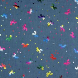 Jeansstoff buntes Einhorn - jeansblau