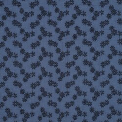 Musselin Bestickt Blümchen -  jeansblau