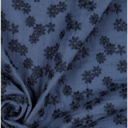Musselin Bestickt Blümchen -  jeansblau