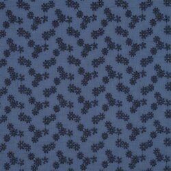 Musselin Bestickt Blümchen -  jeansblau
