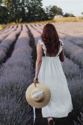 Baumwollstoff mit Puschel - weiß