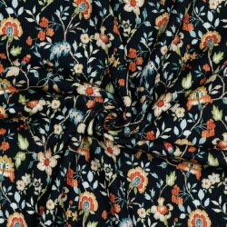 Rippenjersey Digital Blumen - dunkelblau