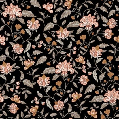 Bambus Jersey Blumen - schwarz