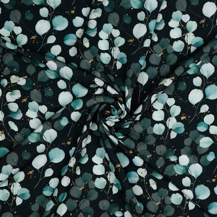 Viskose Popeline Digital Eukalyptus - schwarz