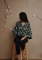 Viskose Popeline Digital Eukalyptus - schwarz