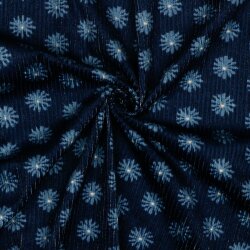 Cordstoff vorgewaschen Blumen - nachtblau