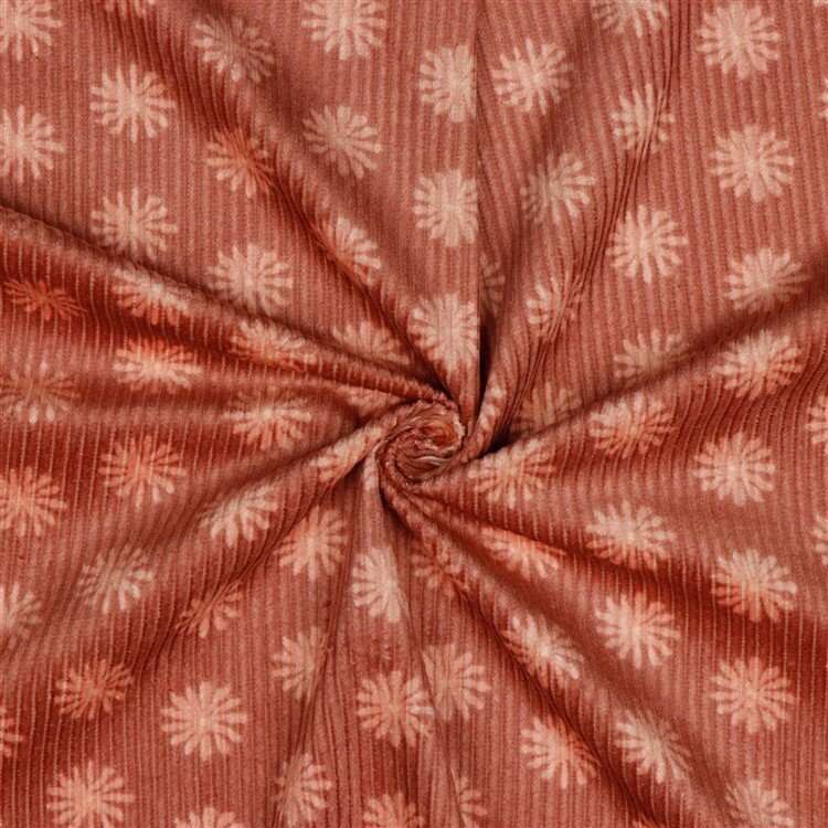 Cordstoff vorgewaschen Blumen - perlrosa