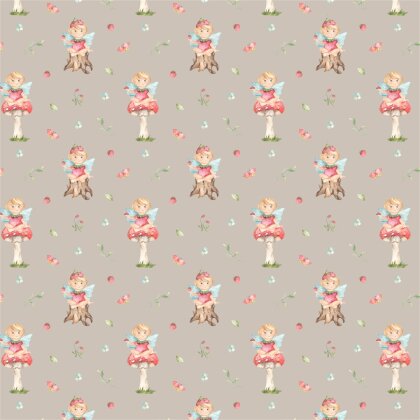 Baumwollpopeline Digital  Blumenelfen - beige