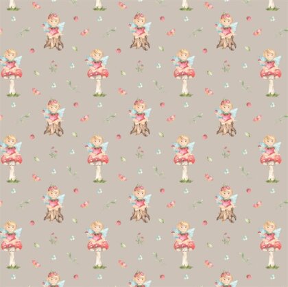Baumwollpopeline Digital  Blumenelfen - beige