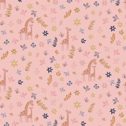 Baumwollpopeline Organic Giraffe mit Blumen - quarzrosa