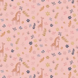 Baumwollpopeline Organic Giraffe mit Blumen - quarzrosa