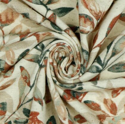 Leinen Jersey Digital Blätter - dunkelgrün/ TERRACOTTA