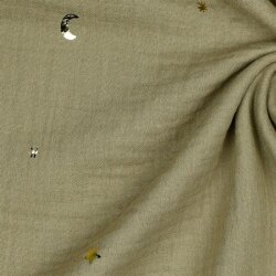 Musselin Gold Mond und Sterne - taupe