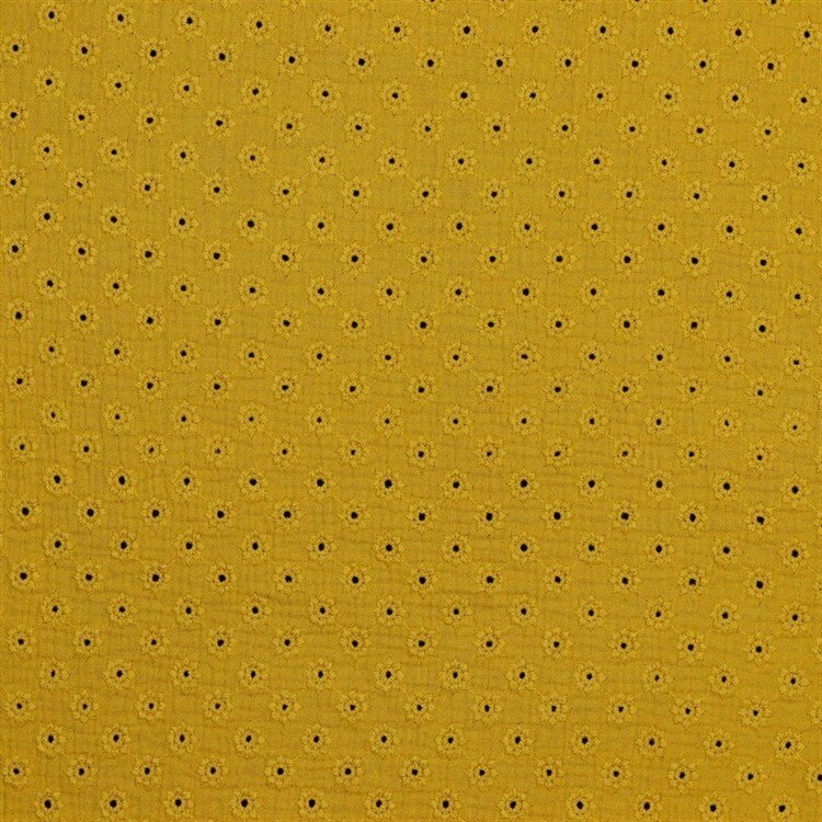 Musselin Lochstickerei kleine Blumen - ocker