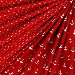 Baumwollpopeline kleine Anker - rot