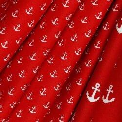 Baumwollpopeline kleine Anker - rot