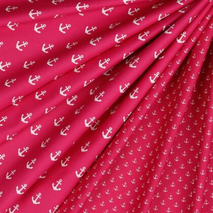Baumwollpopeline kleine Anker - pink