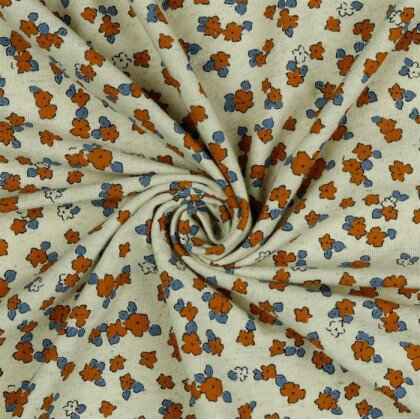 LeinenJersey kleine Blumen - natur/DARK APRICOT/BLUE