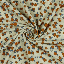 LeinenJersey kleine Blumen - natur/DARK APRICOT/BLUE