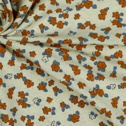 LeinenJersey kleine Blumen - natur/DARK APRICOT/BLUE