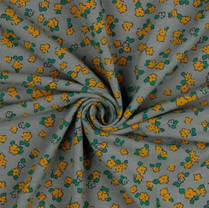 LeinenJersey kleine Blumen - grau