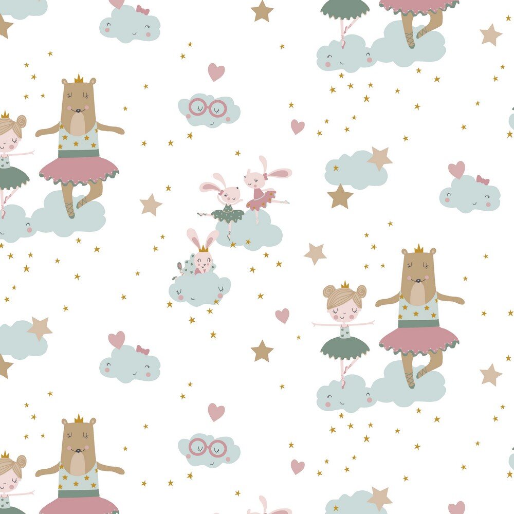 Baumwollpopeline Organic süße Ballerina Tiere - weiß