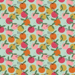 Baumwollpopeline Organic PEACHY Früchte - hellmint