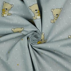 Baumwollpopeline Organic träumender Teddy - lichtgrau
