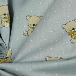 Baumwollpopeline Organic träumender Teddy - lichtgrau