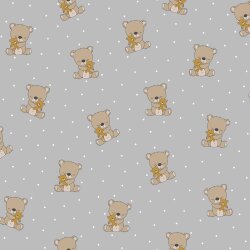 Baumwollpopeline Organic träumender Teddy - lichtgrau