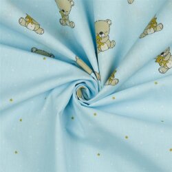 Baumwollpopeline Organic träumender Teddy - hellblau