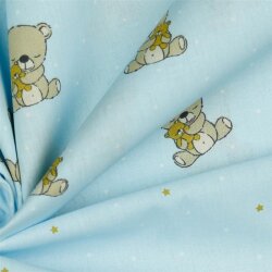 Baumwollpopeline Organic träumender Teddy - hellblau