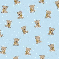 Baumwollpopeline Organic träumender Teddy - hellblau