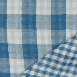 Doppelseitiger Musselin CHECKS - indigoblau