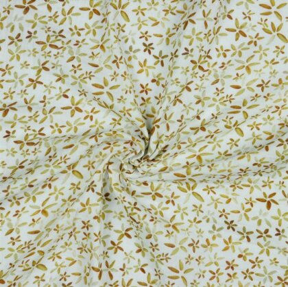 Musselin Digital Blumen - weiss/cognak