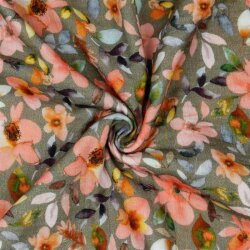 Musselin Digital Blumen - taupe
