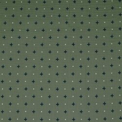Musselin Kreuze & Punkte - moosgrün