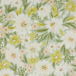Waffelpiqué Digital Blumen - weiss