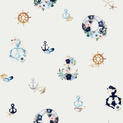 Canvas Digital maritime Blumenranken - altweiss