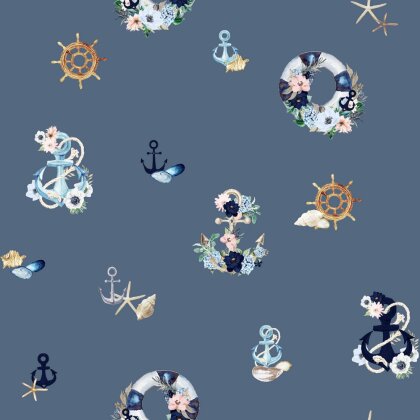 Canvas Digital maritime Blumenranken - jeansblau