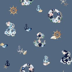 Canvas Digital maritime Blumenranken - jeansblau