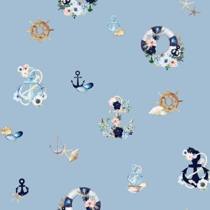 Canvas Digital maritime Blumenranken - hellblau