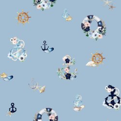 Canvas Digital maritime Blumenranken - hellblau