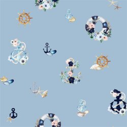 Canvas Digital maritime Blumenranken - hellblau