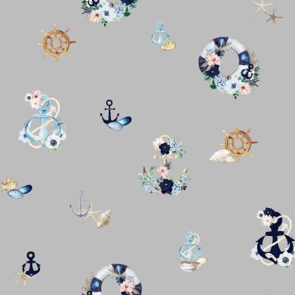 Canvas Digital maritime Blumenranken - lichtgrau