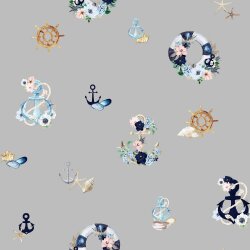 Canvas Digital maritime Blumenranken - lichtgrau