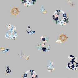 Canvas Digital maritime Blumenranken - lichtgrau