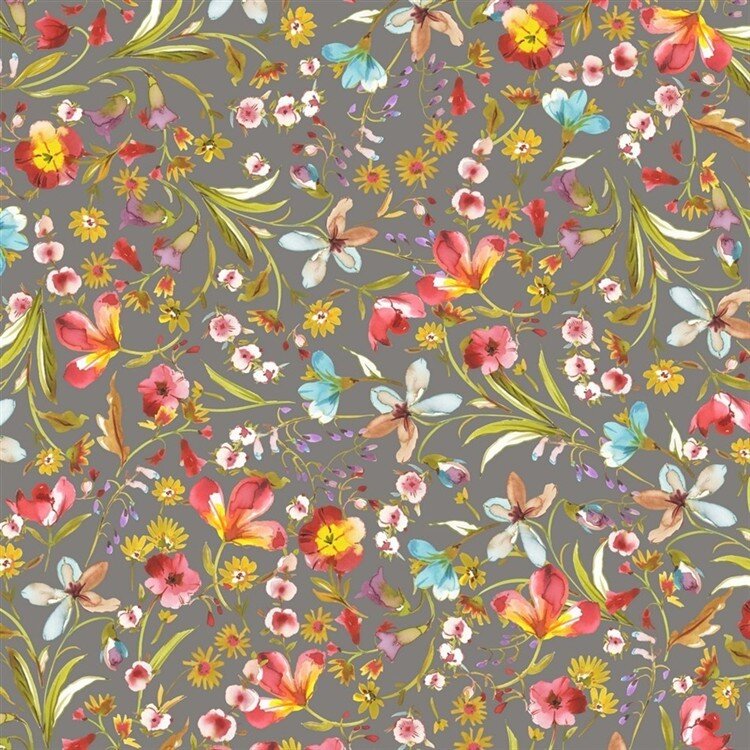 Viskose Jersey Digital FrühlingsBlumen - steingrau